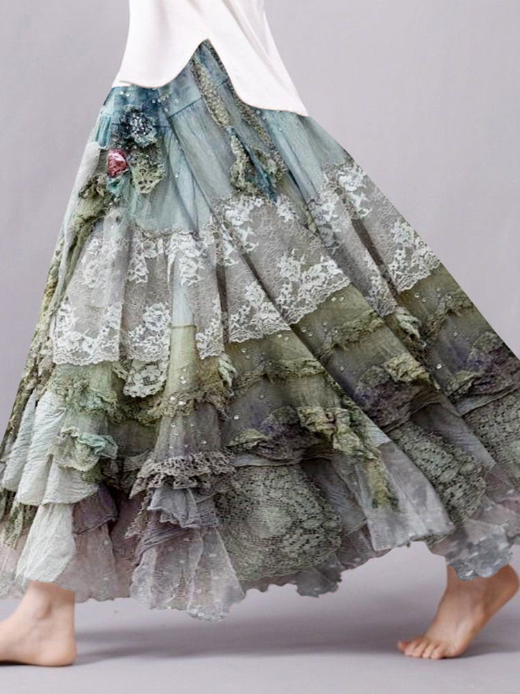 Gonna ampia fluente in pizzo boho vintage