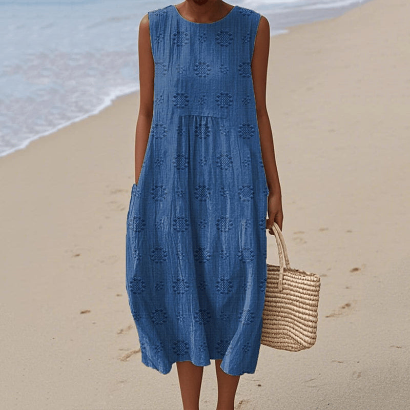 Robe débardeur ample en coton et lin sans manches à imprimé floral vintage