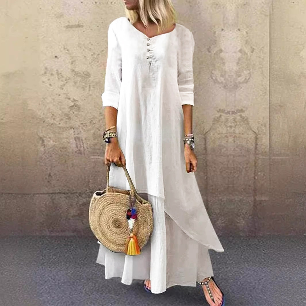 Robe en lin décontractée à plusieurs couches