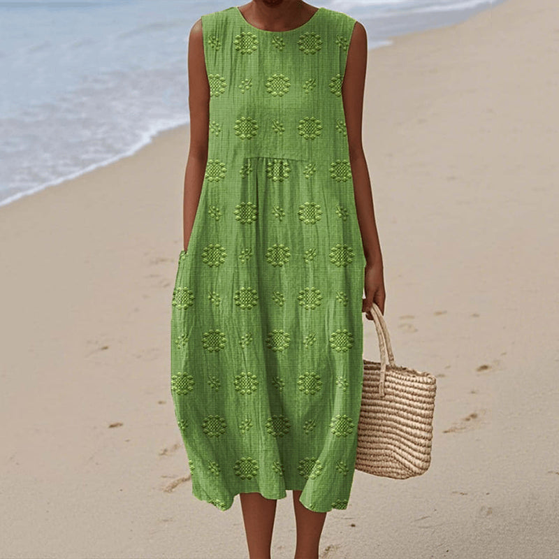 Robe débardeur ample en coton et lin sans manches à imprimé floral vintage