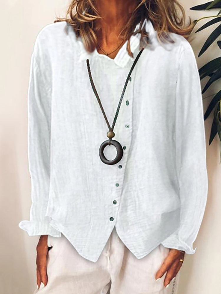 Chemise décontractée unie à manches longues et boutonnée