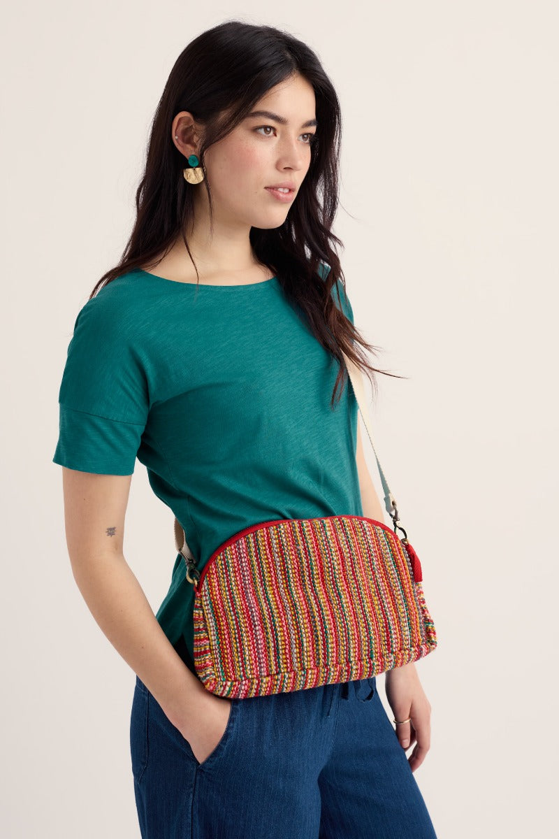 Borsa a tracolla a righe in juta Flourish