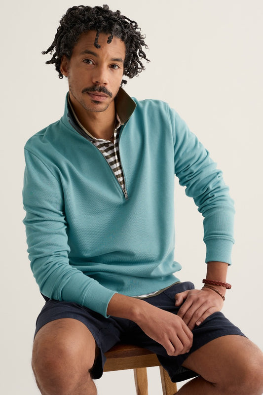 Sweat-shirt ¼ zippé en molleton, coloris mousse pour homme