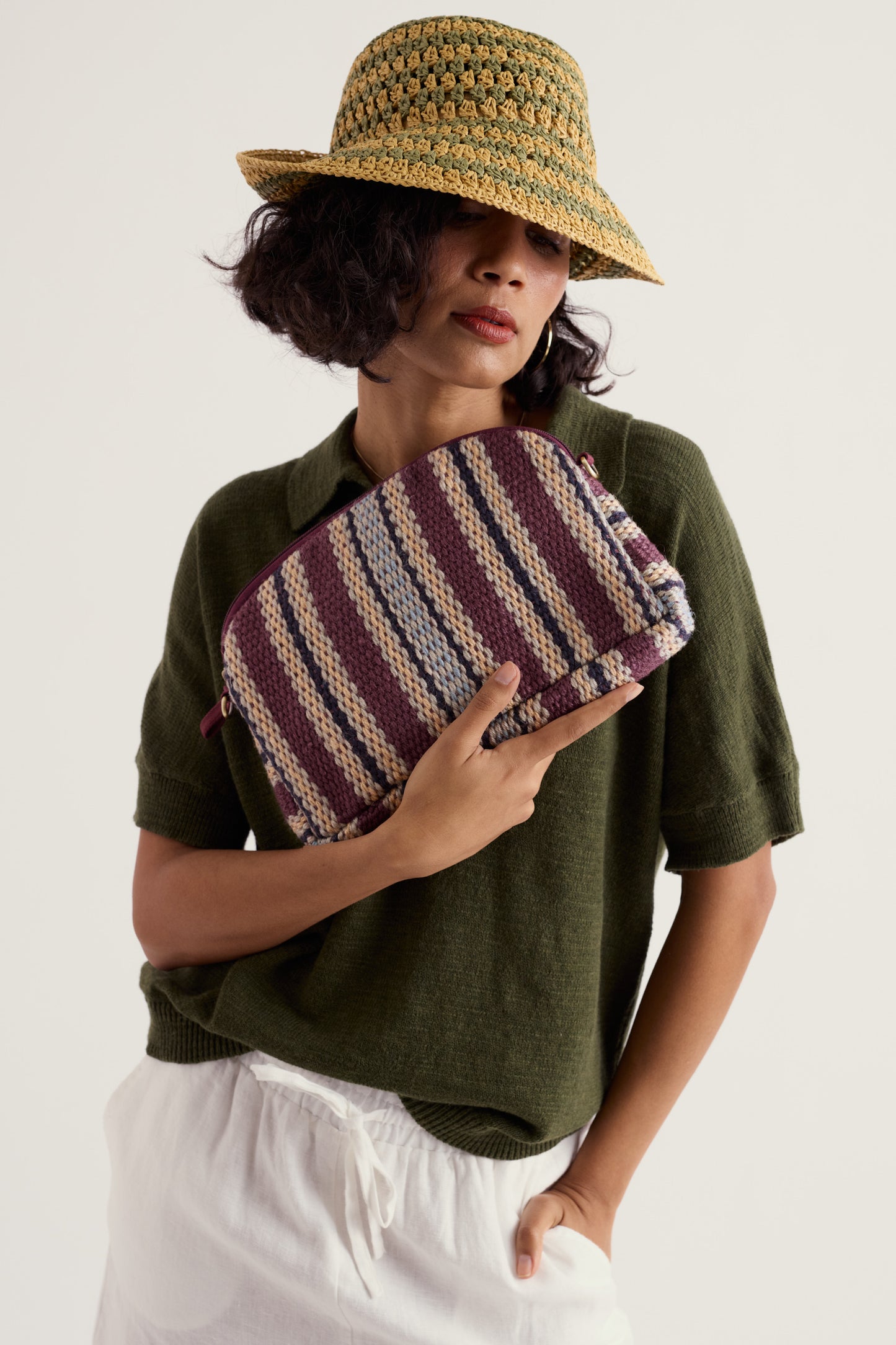 Borsa a tracolla a righe in juta Flourish