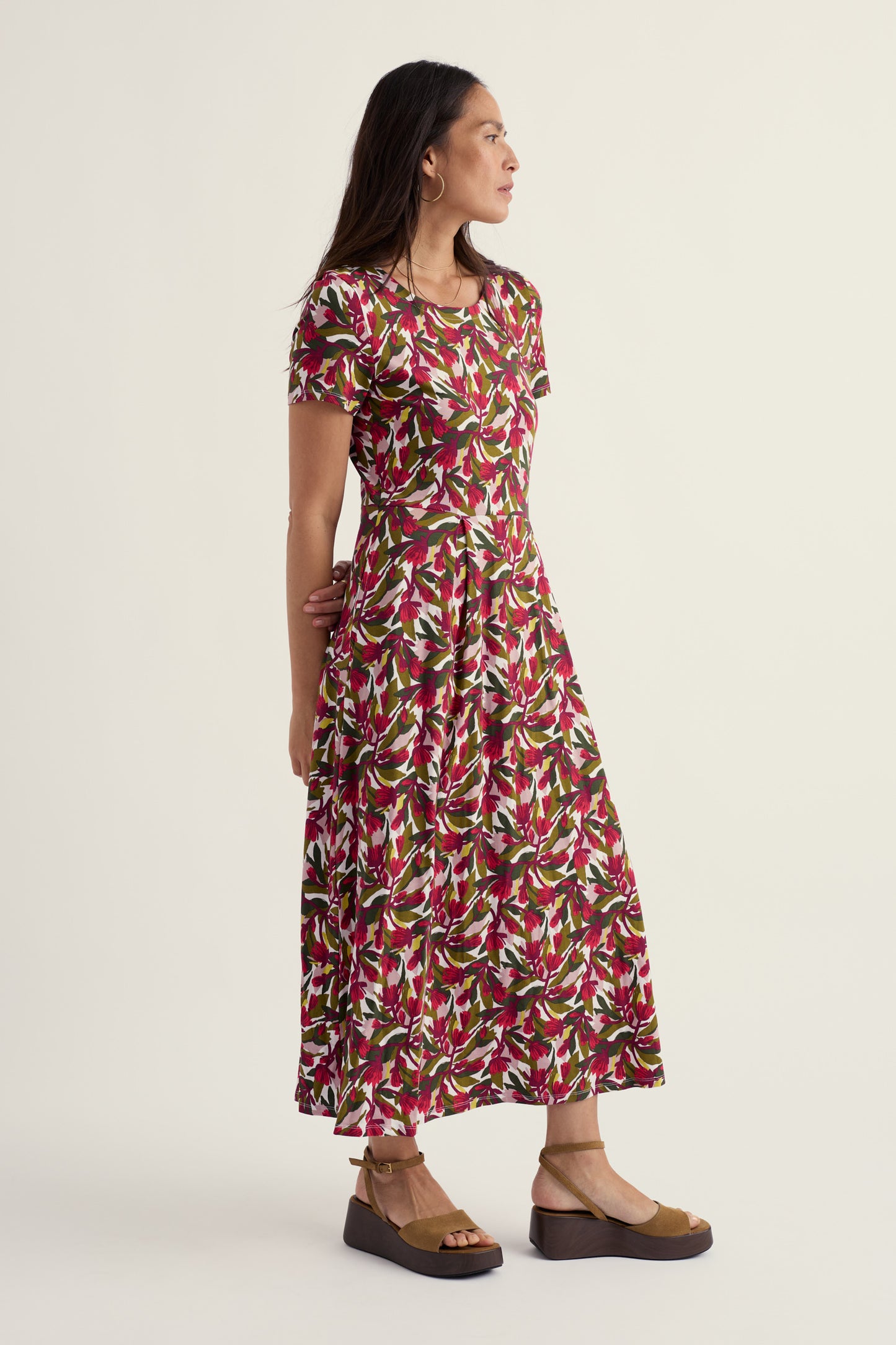 Robe midi à manches courtes Veronica en coton biologique certifié GOTS
