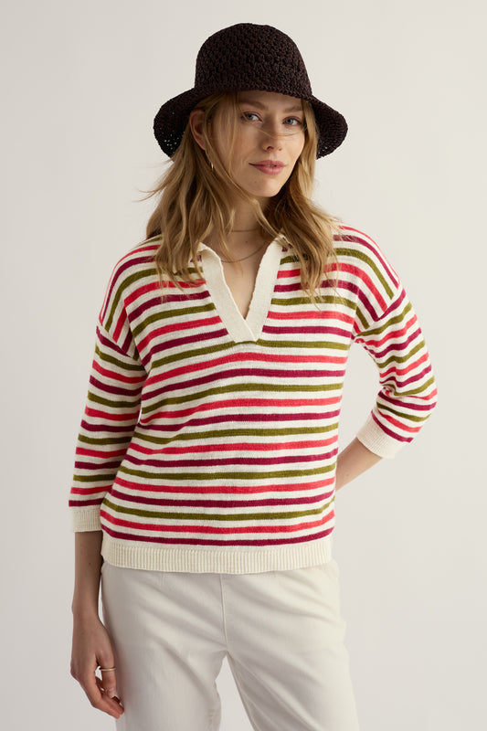 Maglione Leggero a V con Colletto Gwynver in Lino e Cotone Organico