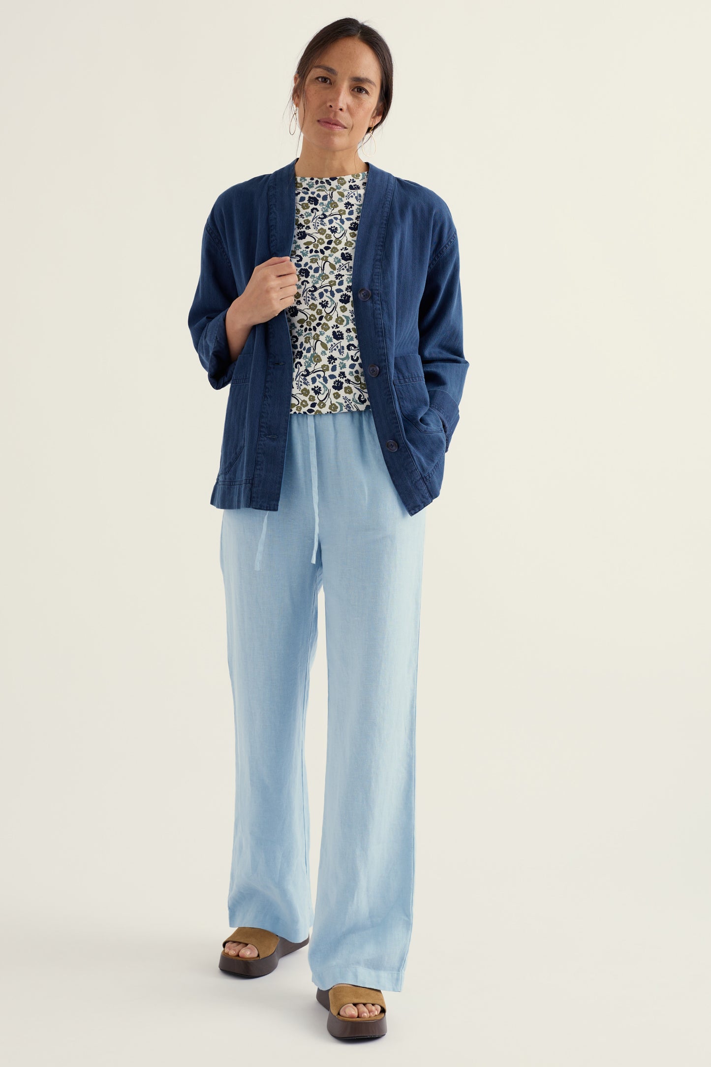 Pantaloni in Lino a Gamba Larga Tide Flow