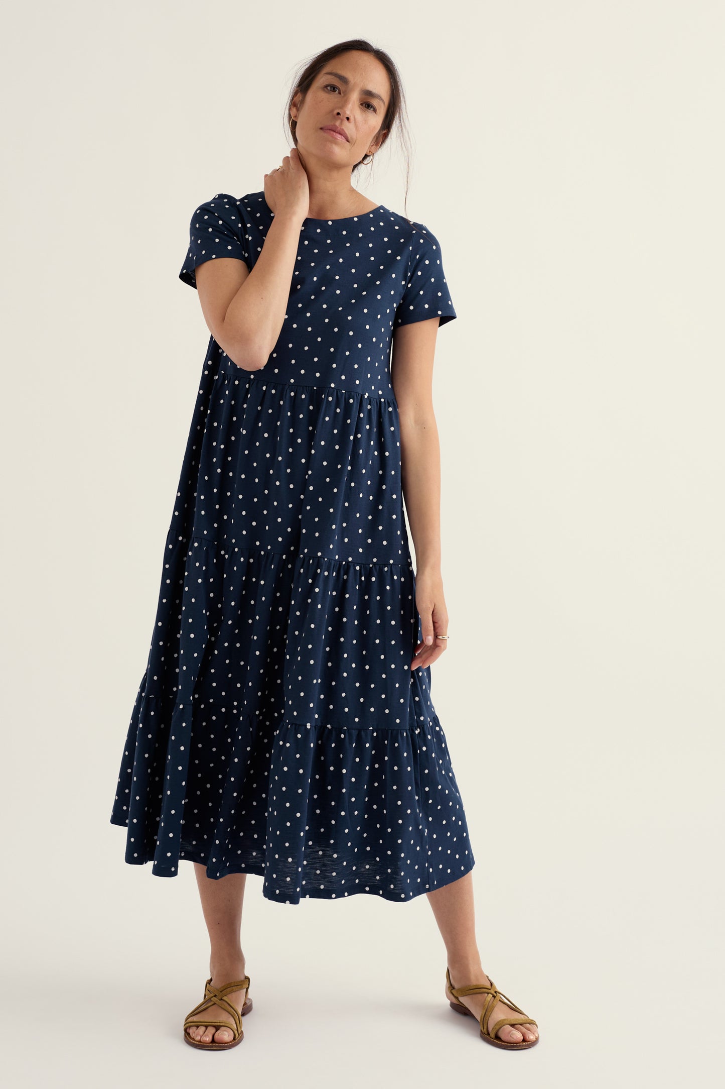 Robe à manches courtes à fines rayures en jersey de coton bio certifié GOTS