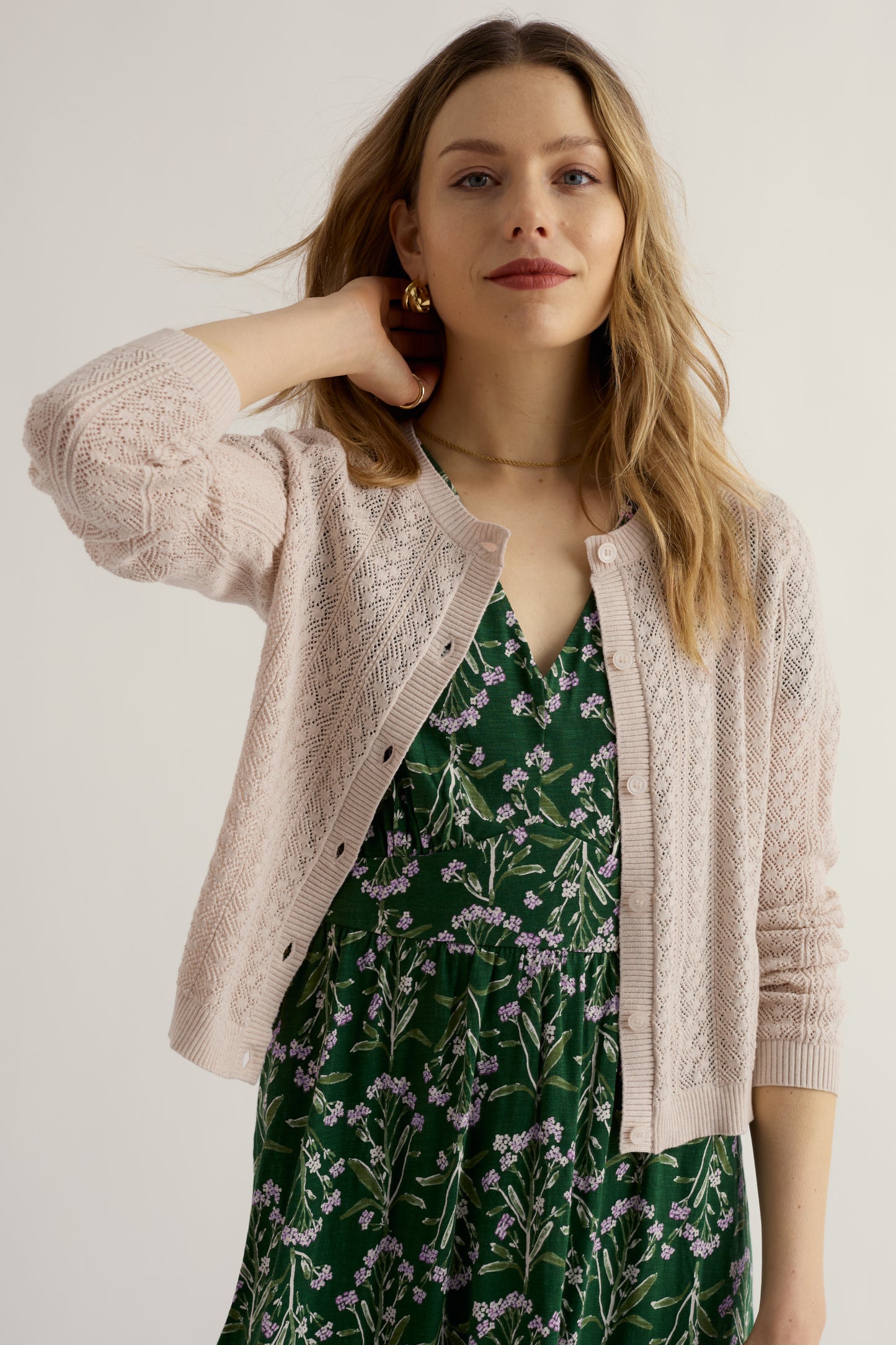 Cardigan Pointelle Willowing in Cotone Organico