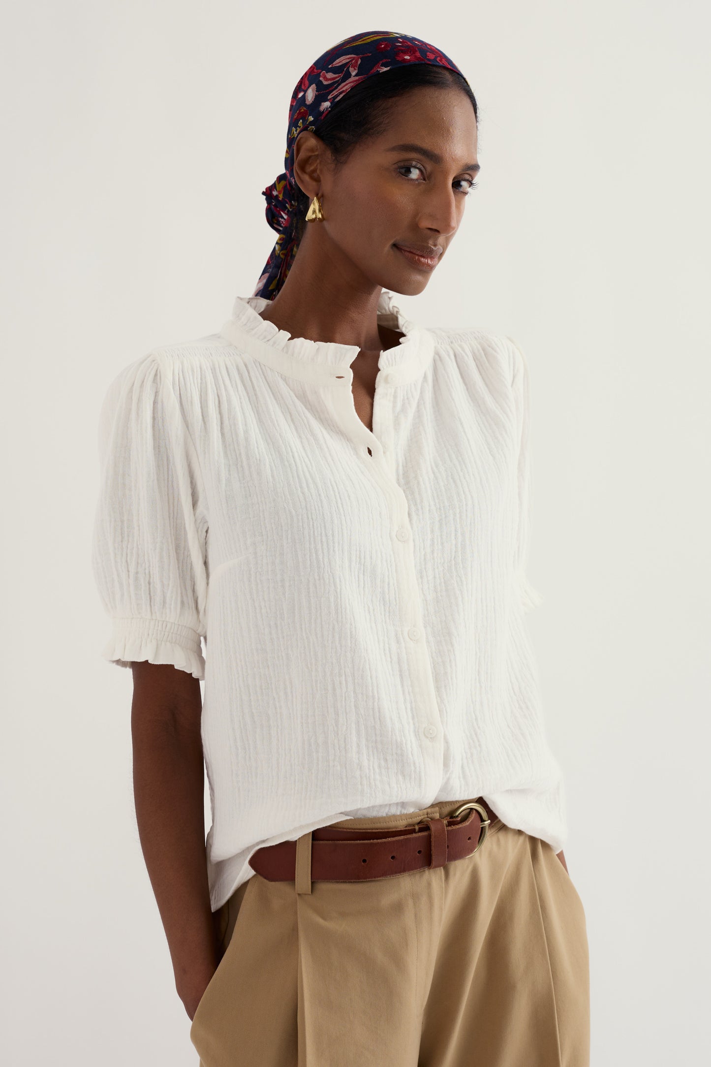 Camicia con volant Shore Path in cotone biologico GOTS