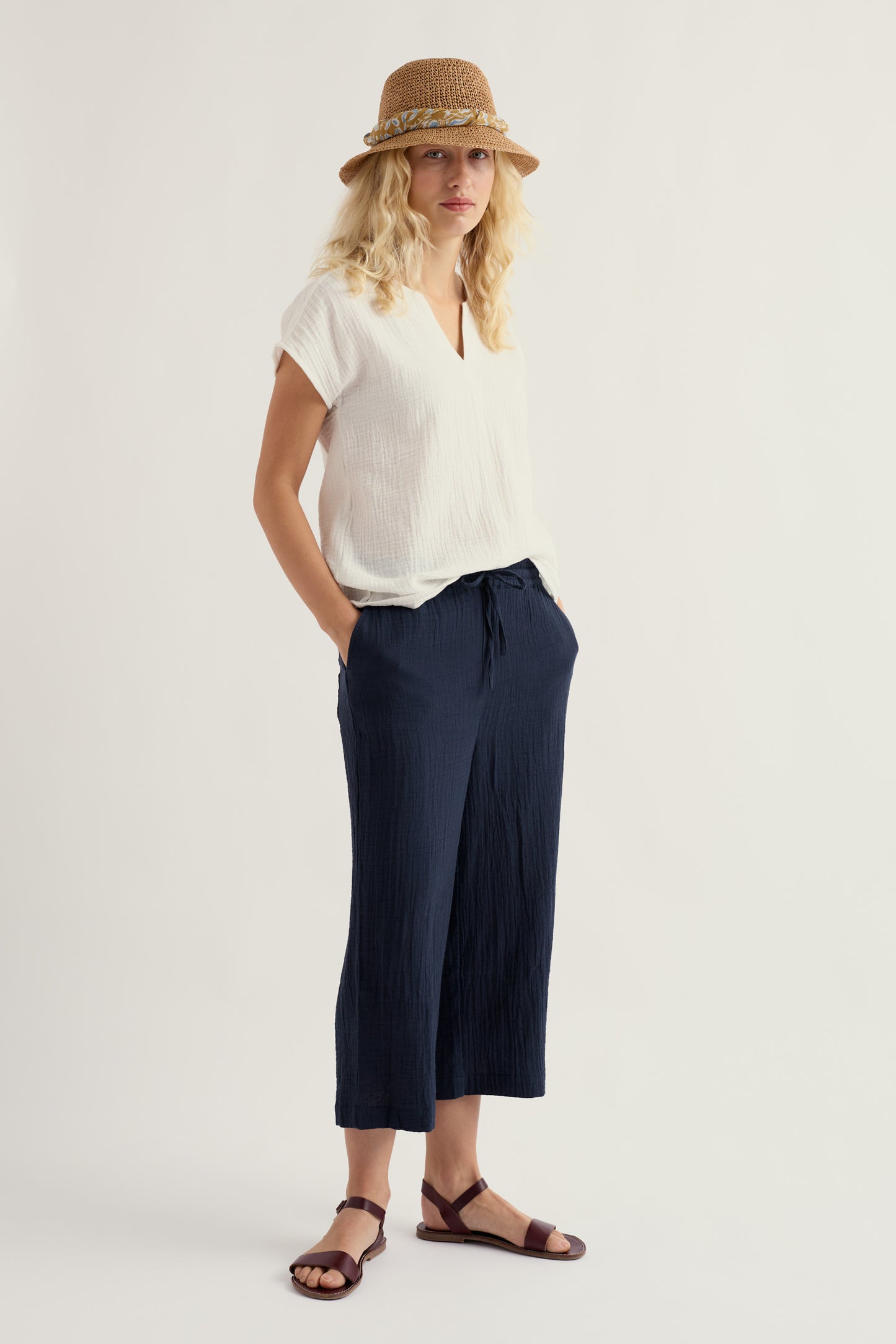 Pantaloni Corti in Cotone Organico a Gamba Larga Tide Flow