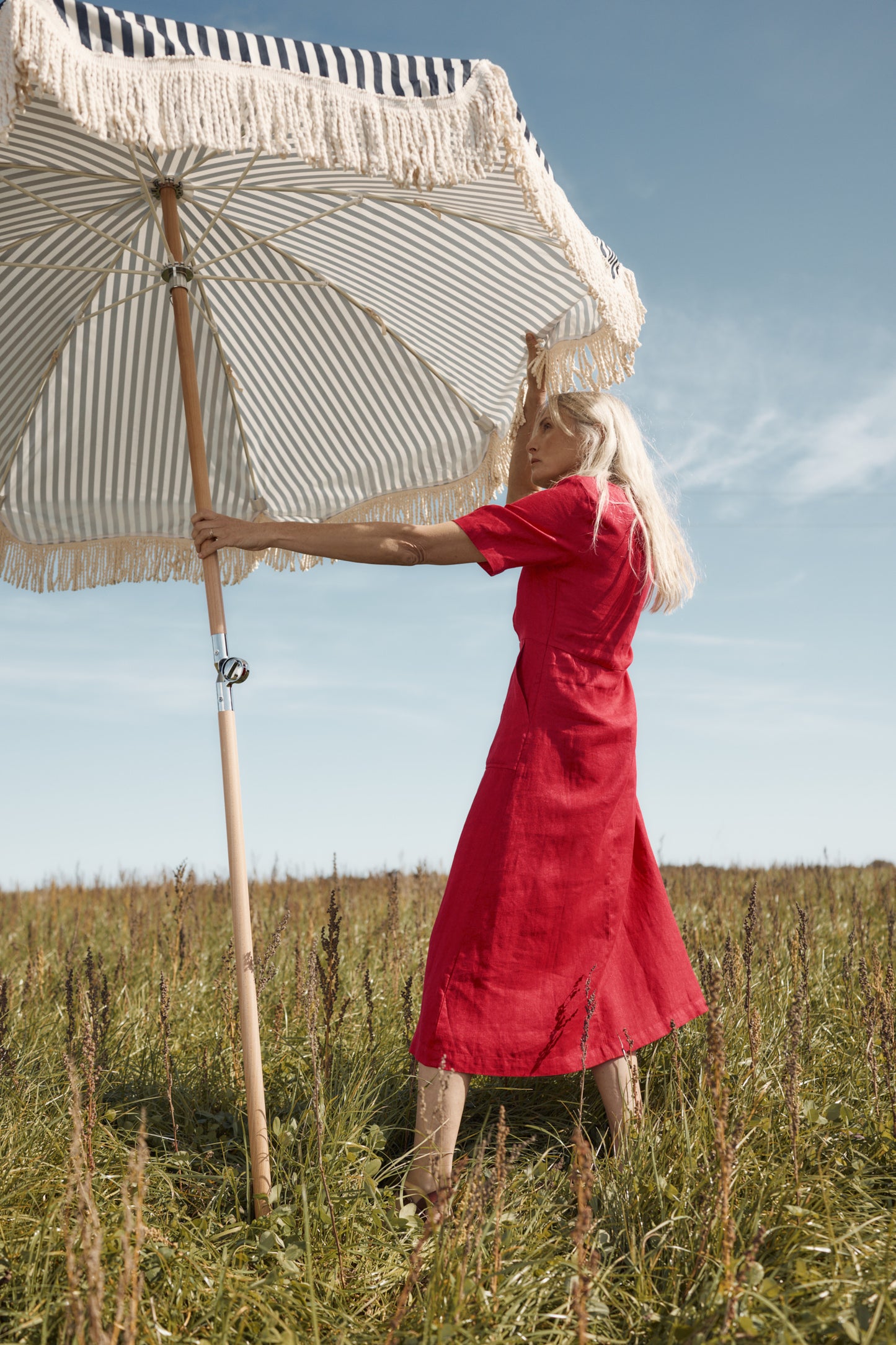 Robe midi en lin motif vagues herbeuses
