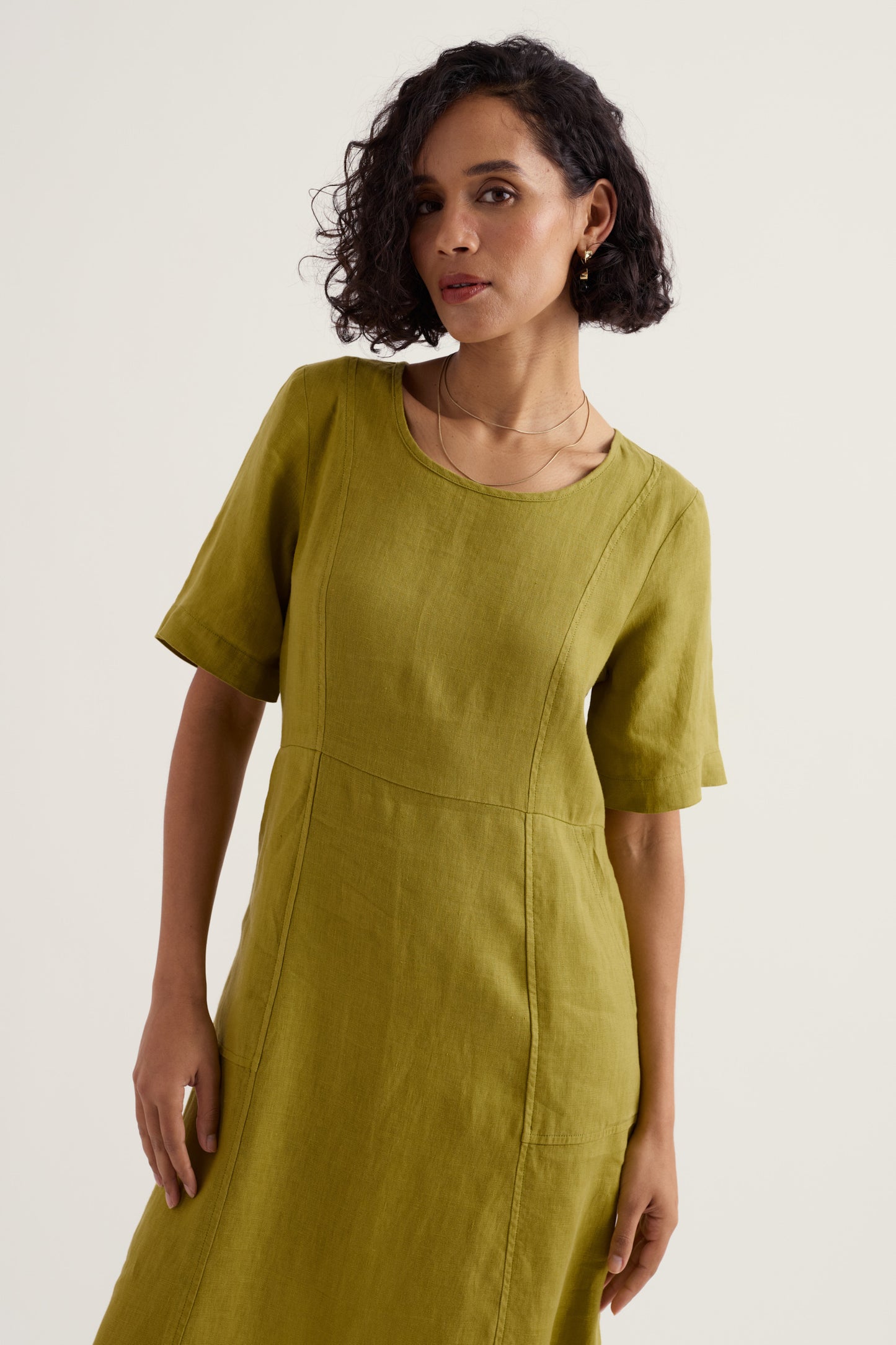 Robe midi en lin motif vagues herbeuses