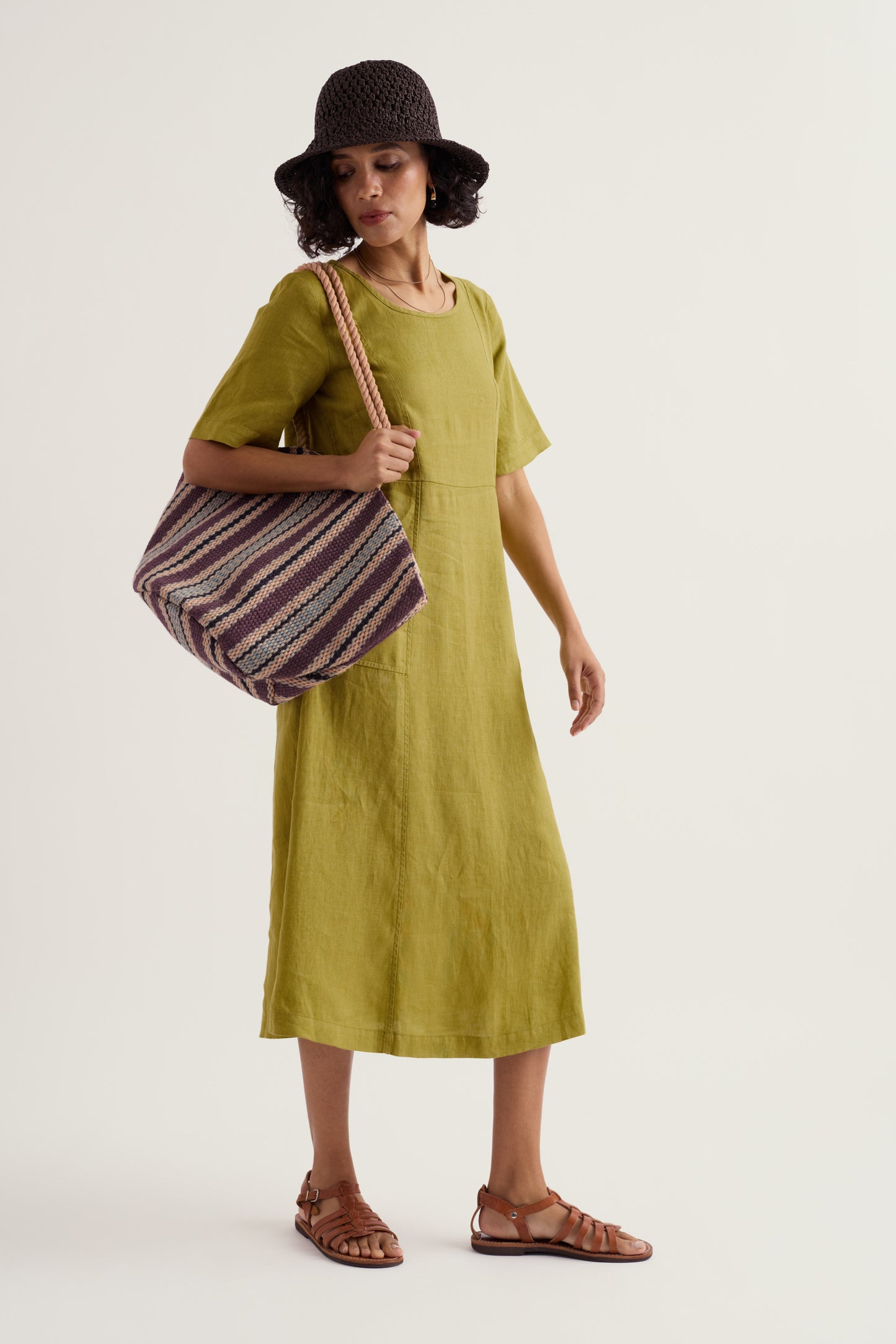 Robe midi en lin motif vagues herbeuses