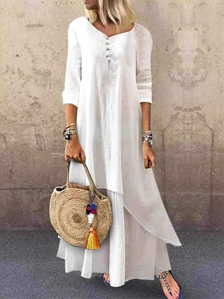 Robe en lin décontractée à plusieurs couches