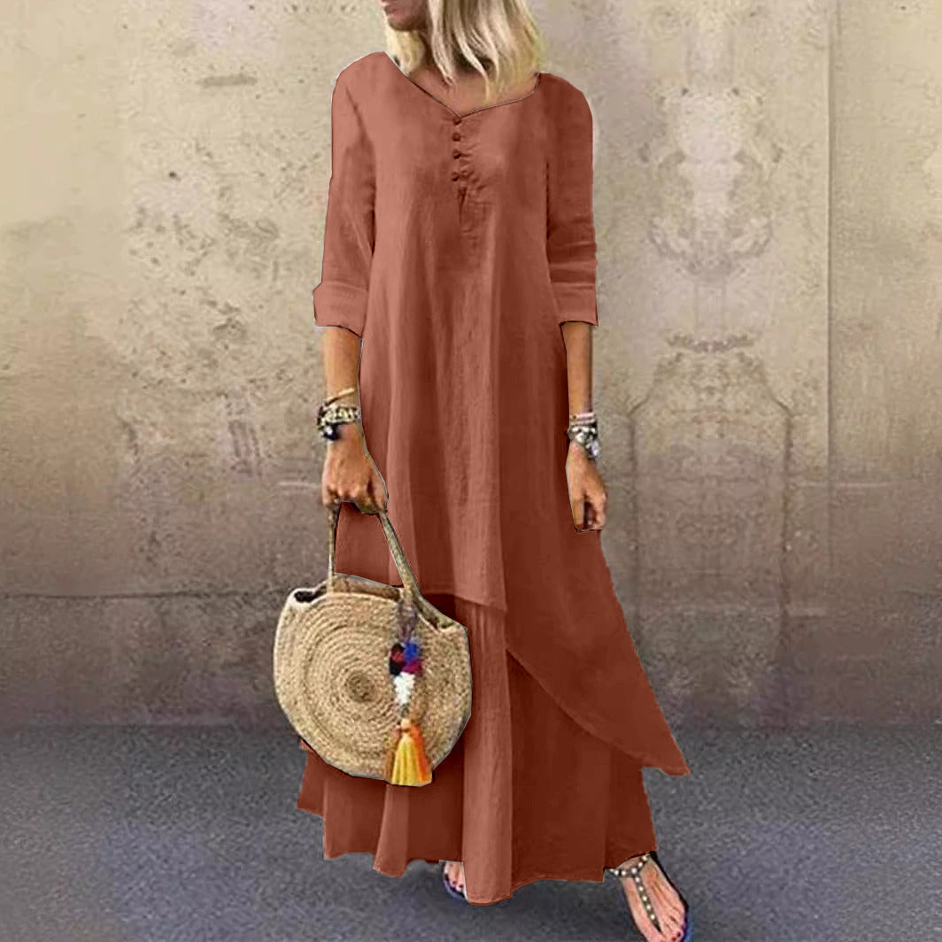 Robe en lin décontractée à plusieurs couches